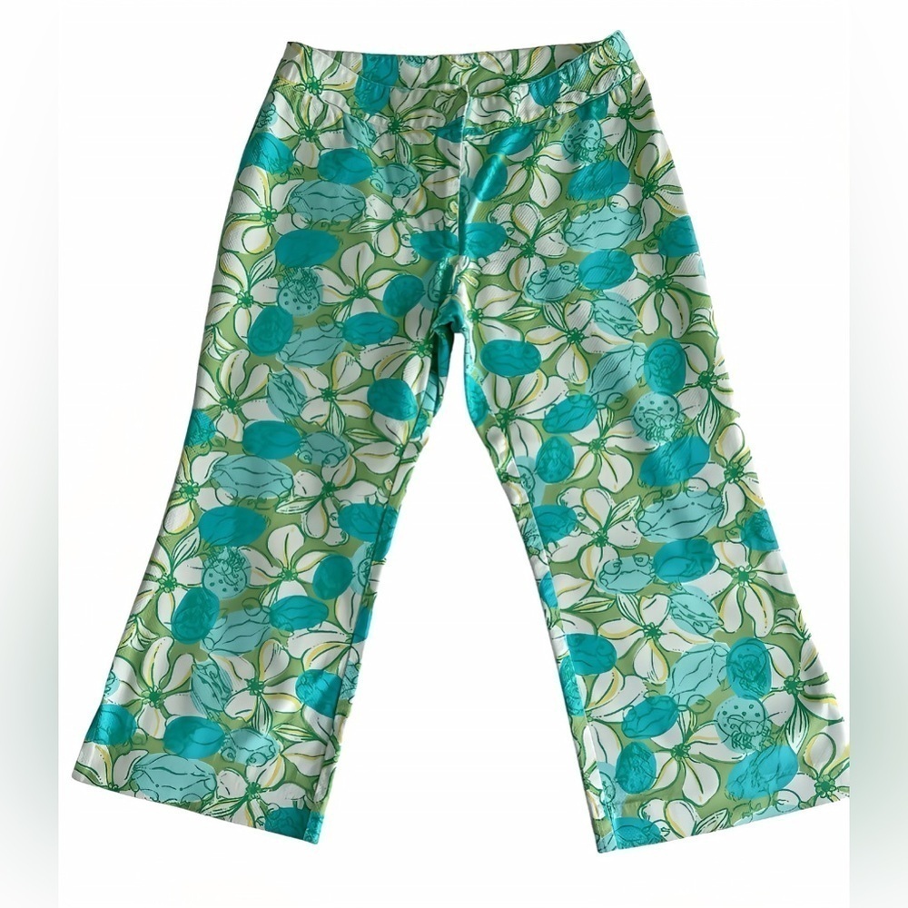 Lilly Pulitzer Capri Pants Sz 6 Turquoise Green White Floral Bunny Print